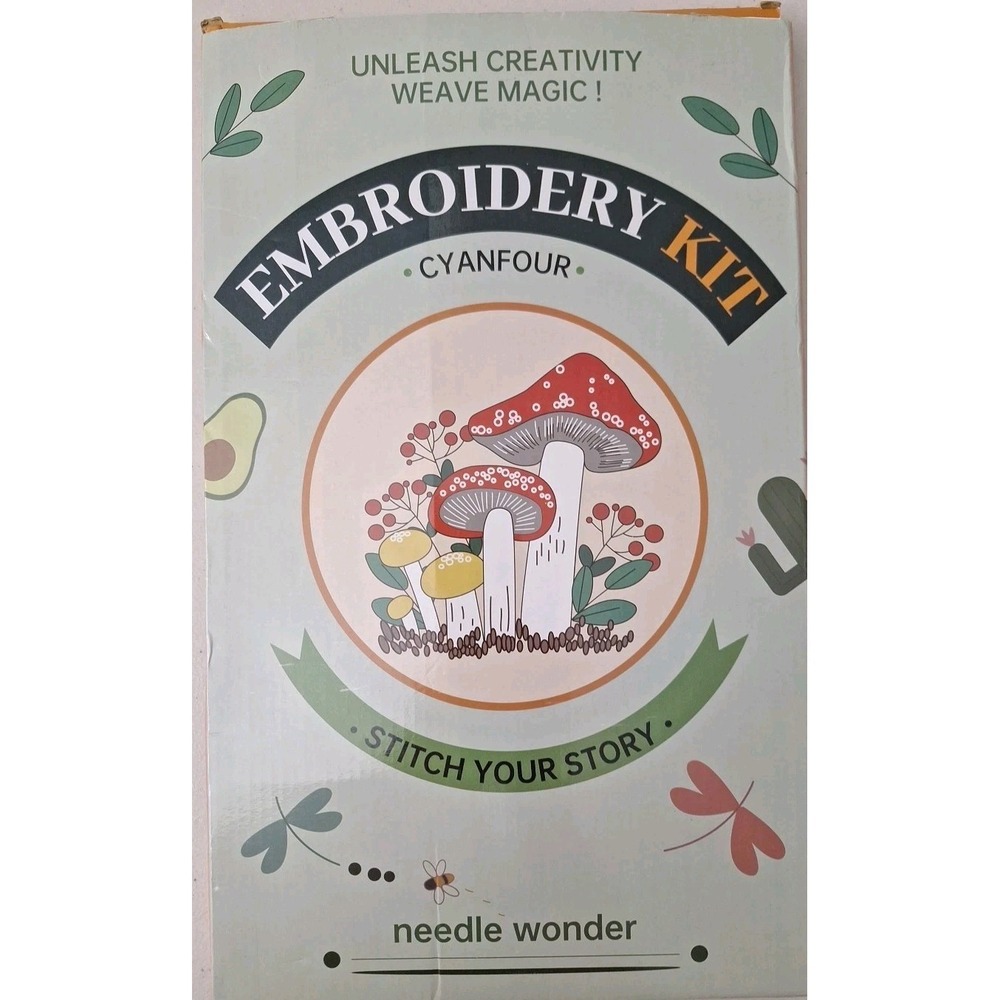 Mushroom Embroidery Kit Floss Hoop Needles Tools Instructions NEW IN BOX